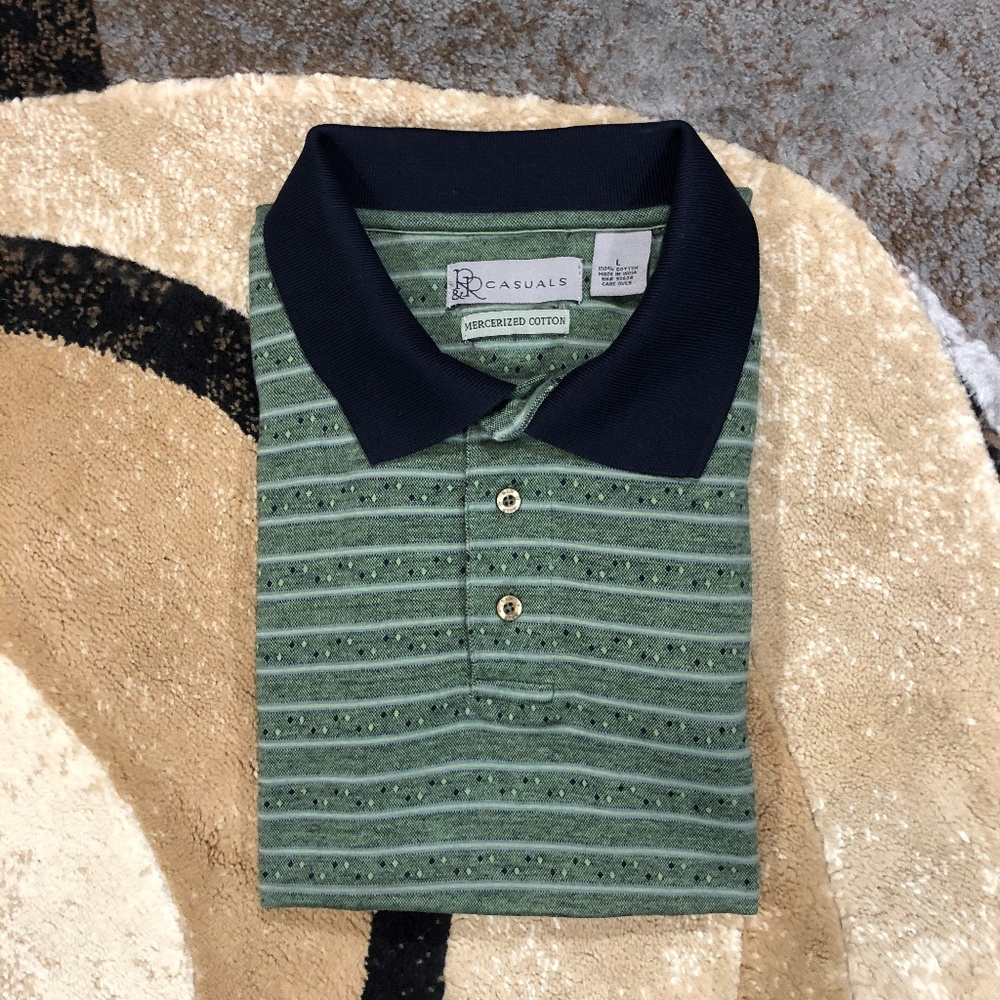 Men’s Green & Blue R&R Casual Polo Shirt, Size L